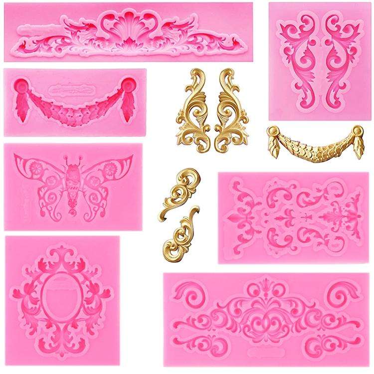 2 PCS Fondant Cake Silicone Mold Hollow Embossed Border Frame Retro Photo Frame Mould(4th 17-152)