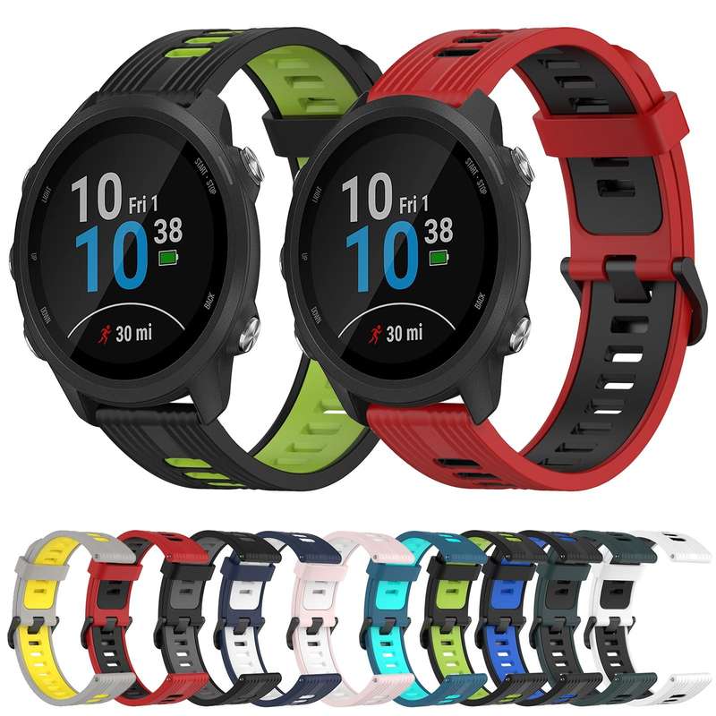 For Garmin Forerunner 245 20mm Vertical Pattern Two-Color Silicone Watch Band(White+Black)