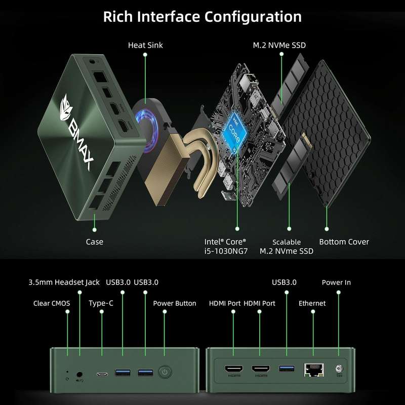 BMAX B6 Pro Windows 11 Mini PC, 16GB+512GB, Intel Core i5-1030NG7, Support 3 Monitors Output(EU P...