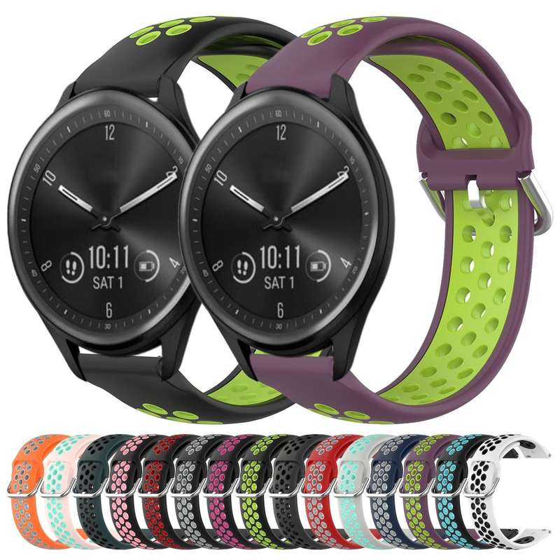 For Garmin Vivomove Sport 20mm Perforated Breathable Sports Silicone Watch Band(Black+ Grey)