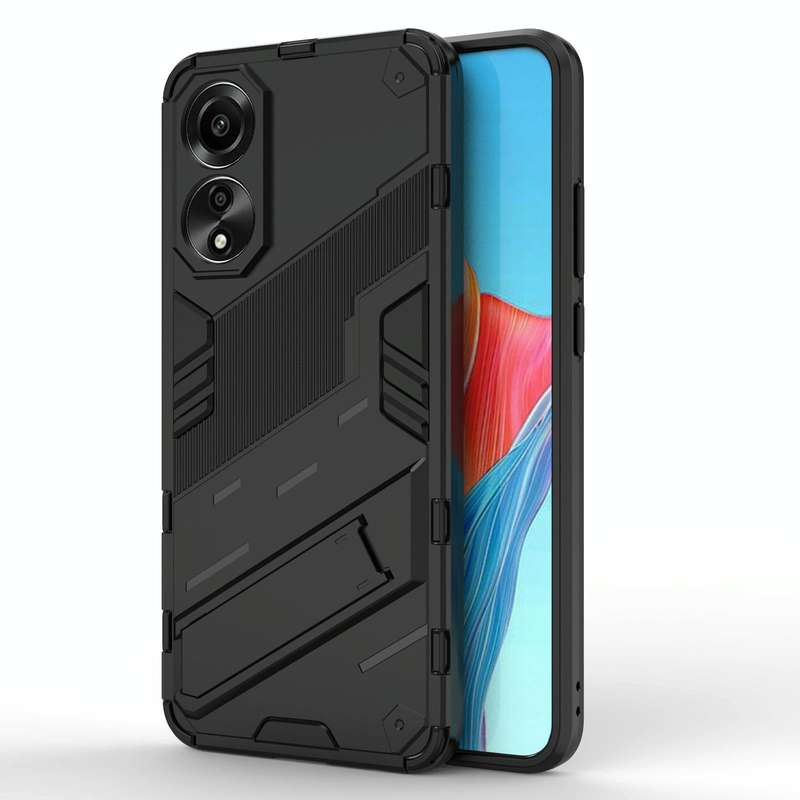 For OPPO A78 4G Punk Armor 2 in 1 PC + TPU Phone Case with Holder(Black)