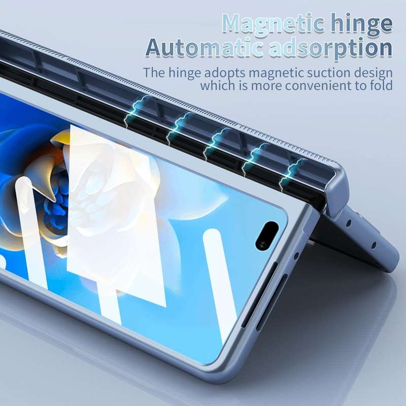 For Huawei Mate X2 Electroplating Hinged Folding Phone Case with S Pen Fold Edtion(Blue)