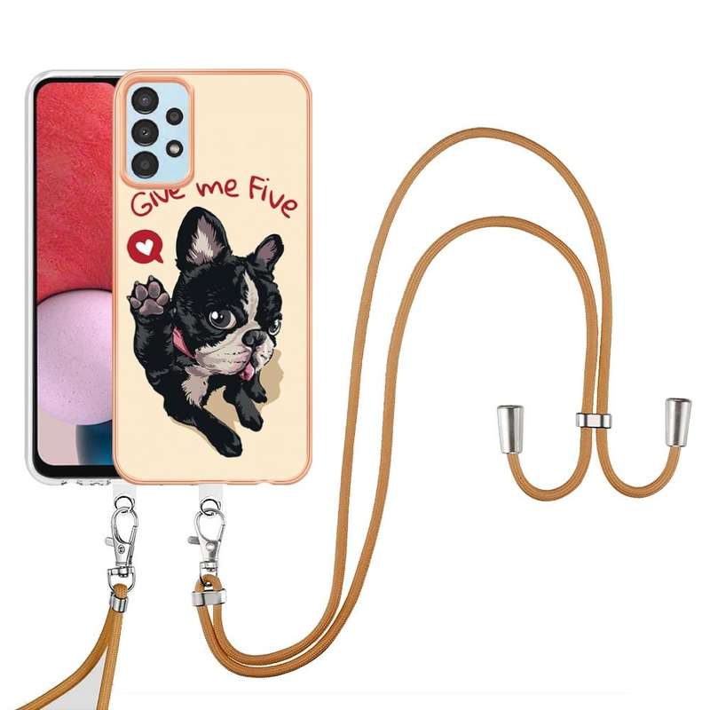 For Samsung Galaxy A34 5G Electroplating Dual-side IMD Phone Case with Lanyard(Lucky Dog)