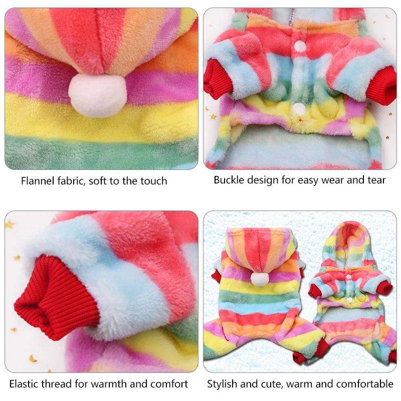 Dog Pajamas Fleece Jumpsuit Autumn Winter Dog Clothes Four legs Warm Pet Clothes, Size:S(Rainbow ...