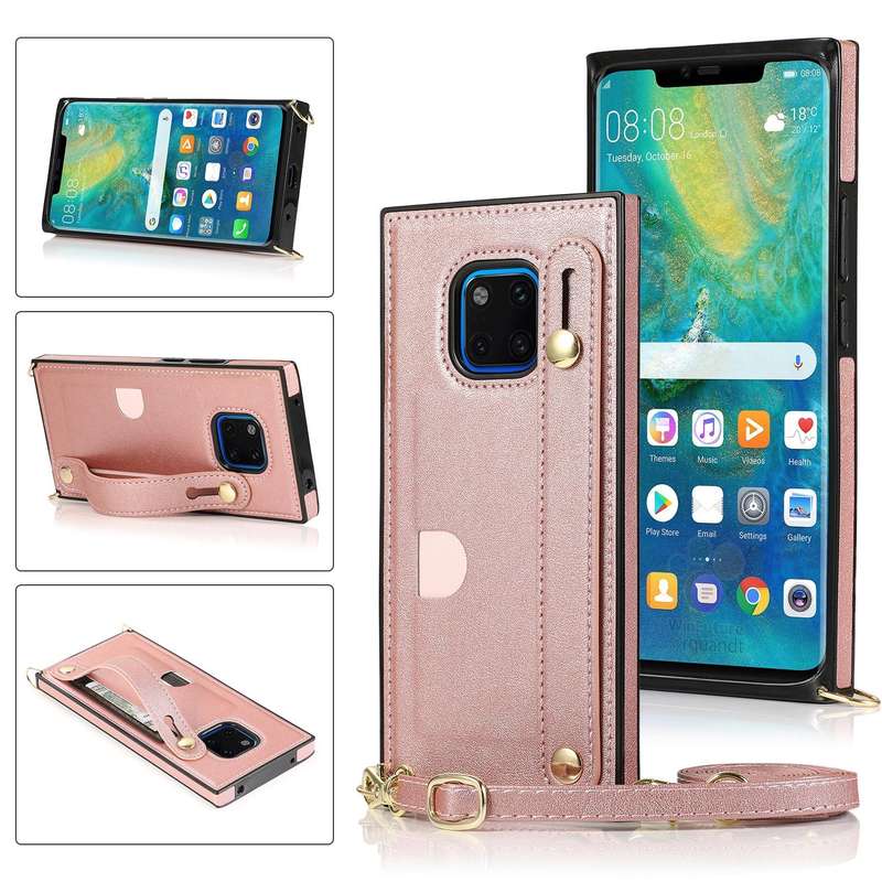 For Huawei Mate 20 Pro Wrist Strap PU+TPU Shockproof Protective Case with Crossbody Lanyard & Hol...