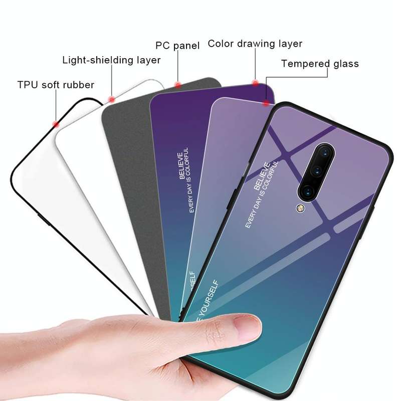 For OnePlus 7 Pro Gradient Color Glass Case(Blue)