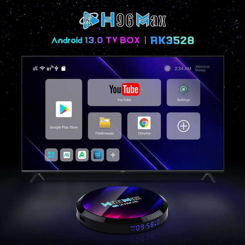 H96 Max 8K Ultra HD Smart TV Box Android 13.0 Media Player with Remote Control, RK3528 Quad-Core,...