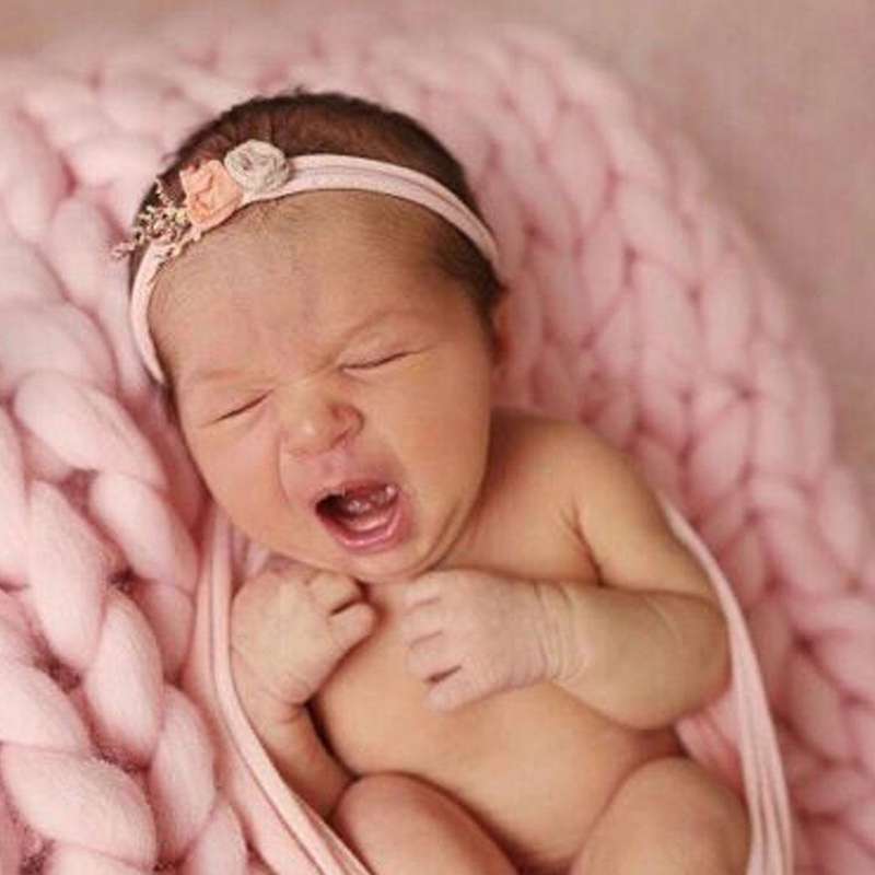 50x50cm New Born Baby Knitted Wool Blanket Newborn Photography Props Chunky Knit Blanket Basket F...