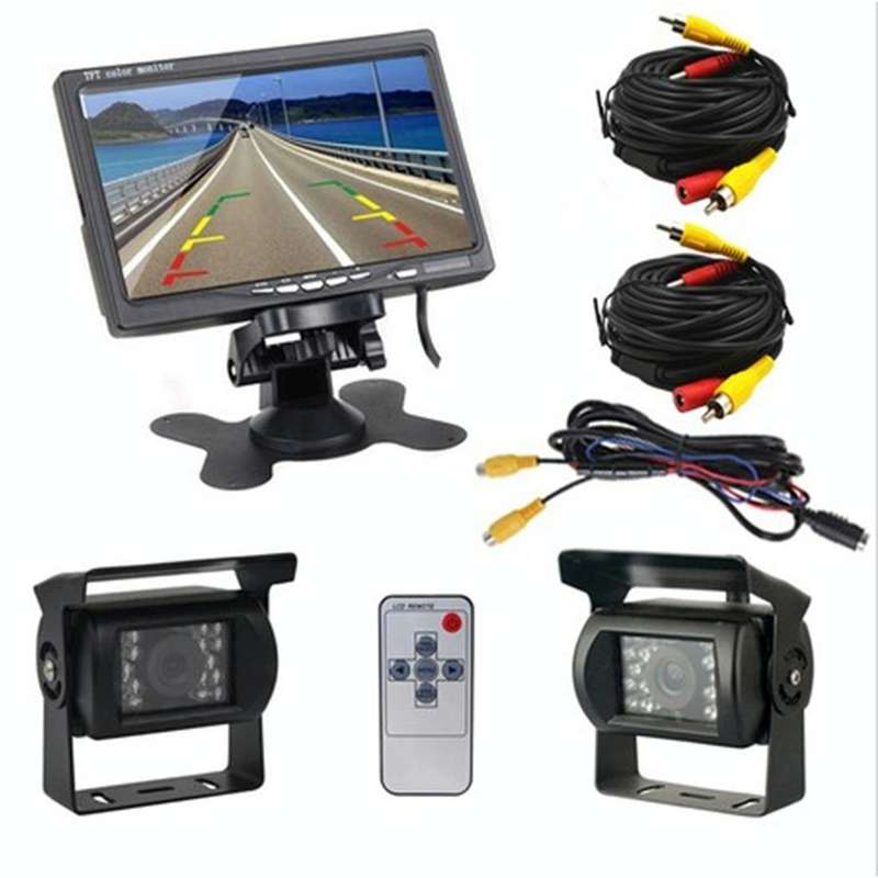 PZ-607-2 Wireless Vehicle Truck Dual Backup Camera and Monitor Infrared Night Vision Rear View Ca...