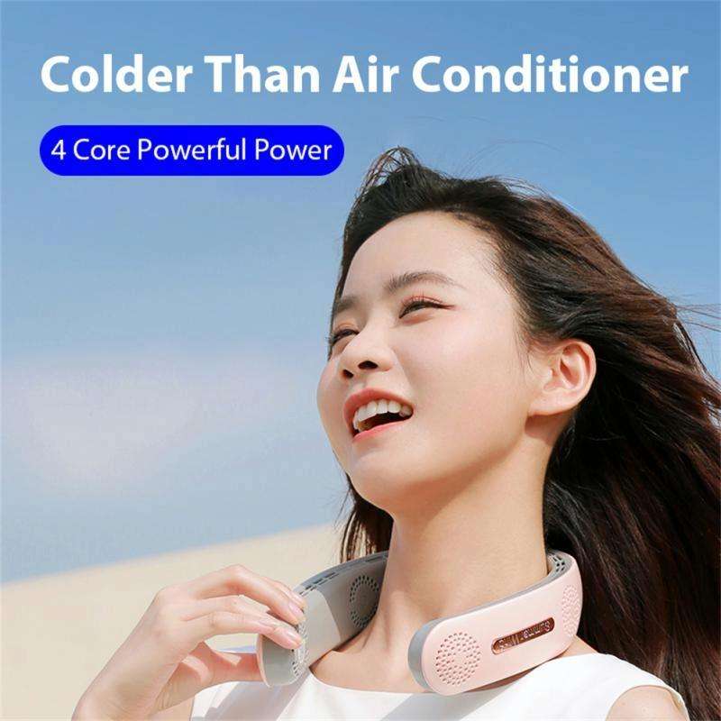 Lazy Hanging Neck Fan Bladeless Silent Sports Fan,Model: A306 Four -core 4000 mAh White
