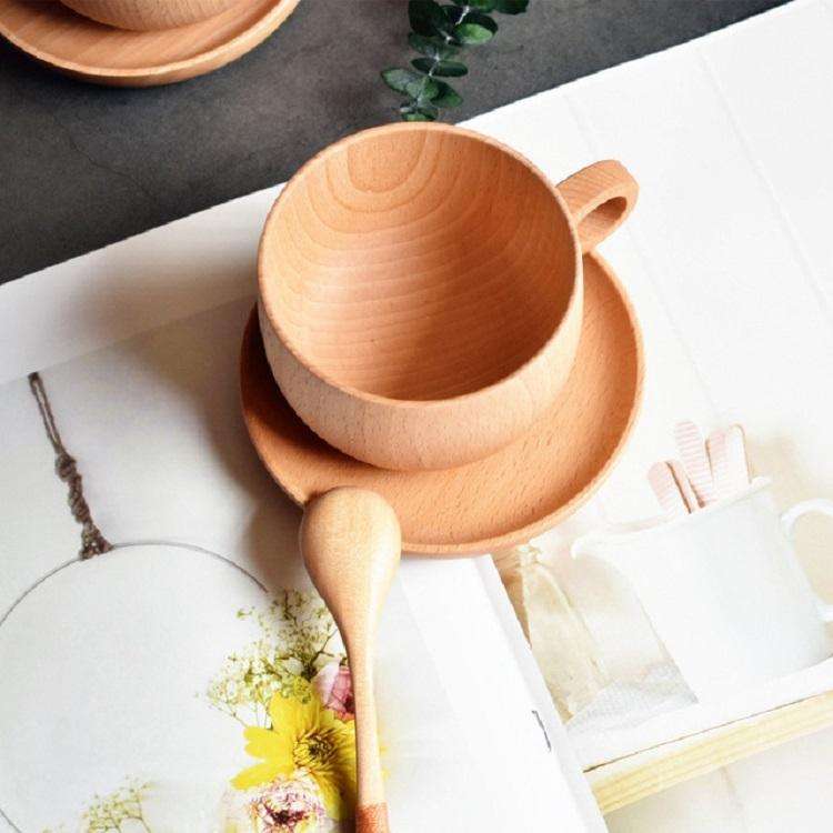 Beech Coffee Cup Accessories Wooden Tableware, Style:Saucer