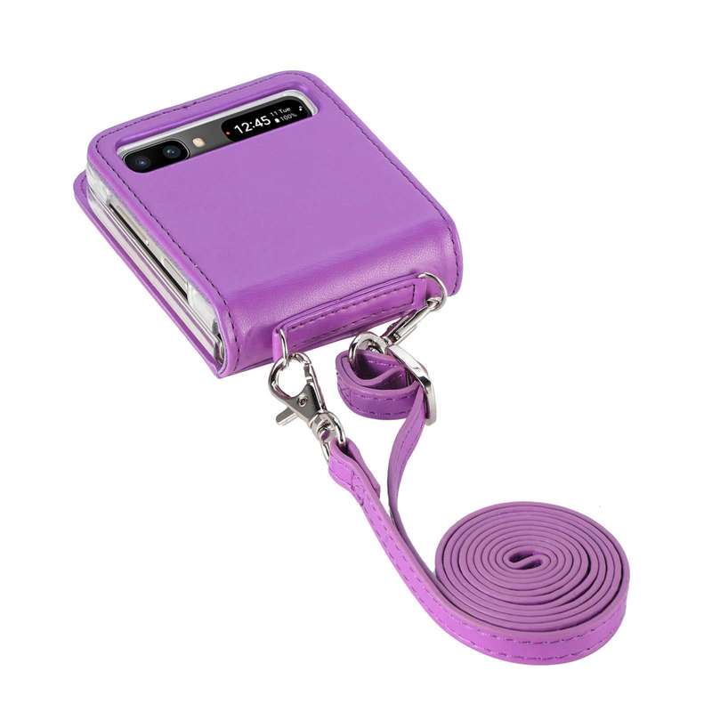 For Samsung Galaxy Z Flip 5G Diagonal Lanyard Embossed Card Phone Case(Purple)