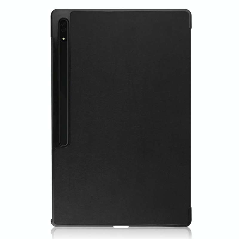 For Samsung Galaxy Tab S8 Ultra Three-folding Holder Custer Texture Leather Tablet Case(Black)