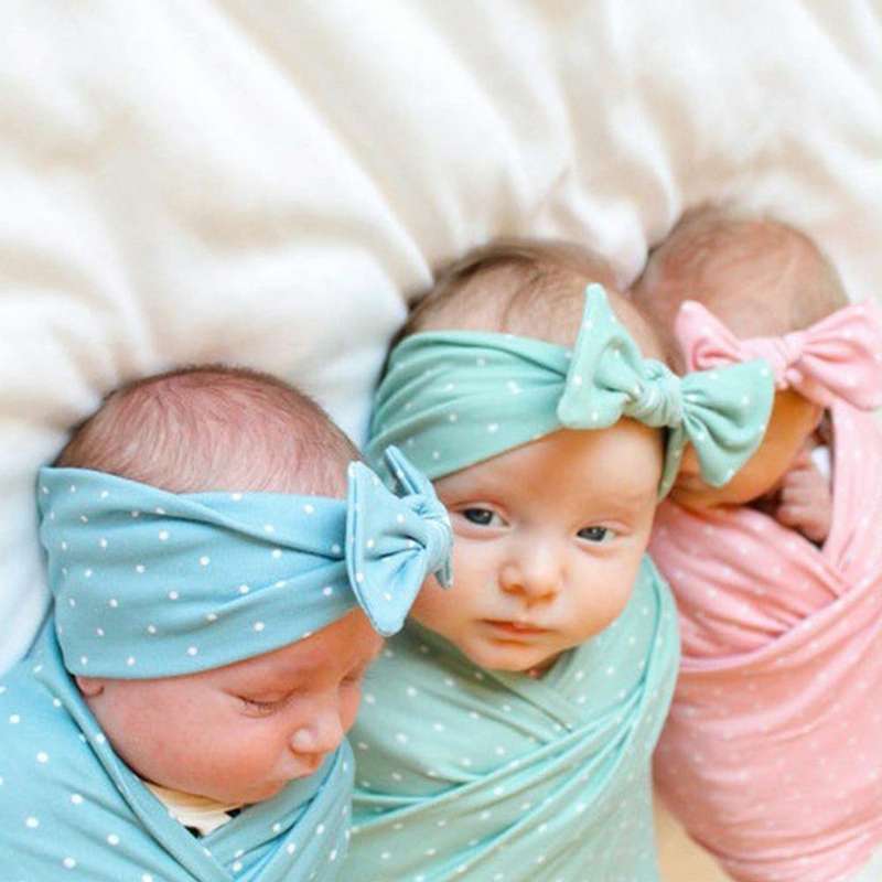 Newborn Baby Dot Pattern Swaddling Scarf Headband(Blue)