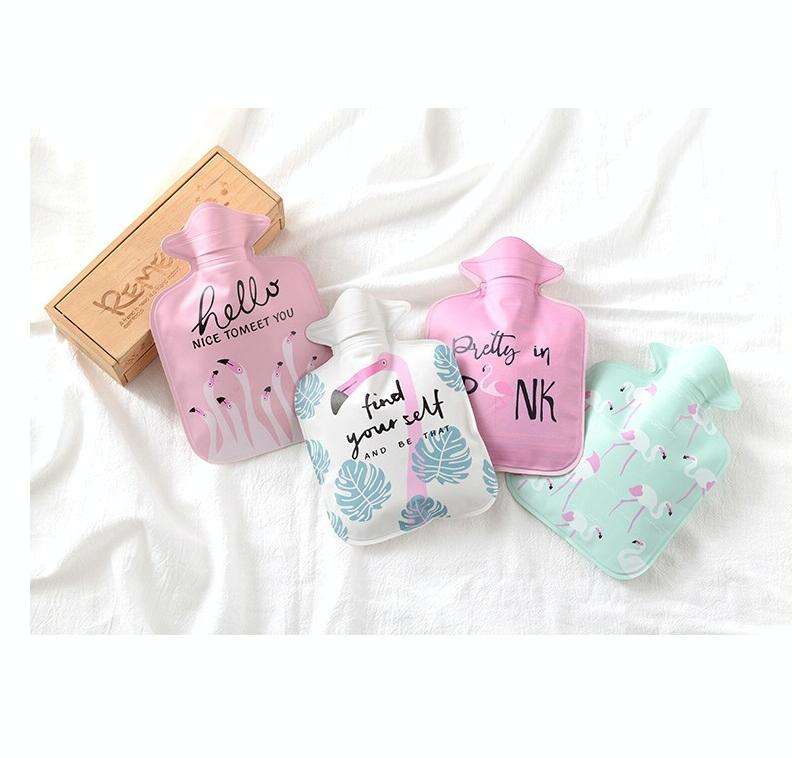 Cartoon Mini Water Injection Hot Water Bag Portable Hand Warmer, Color:White Flamingo