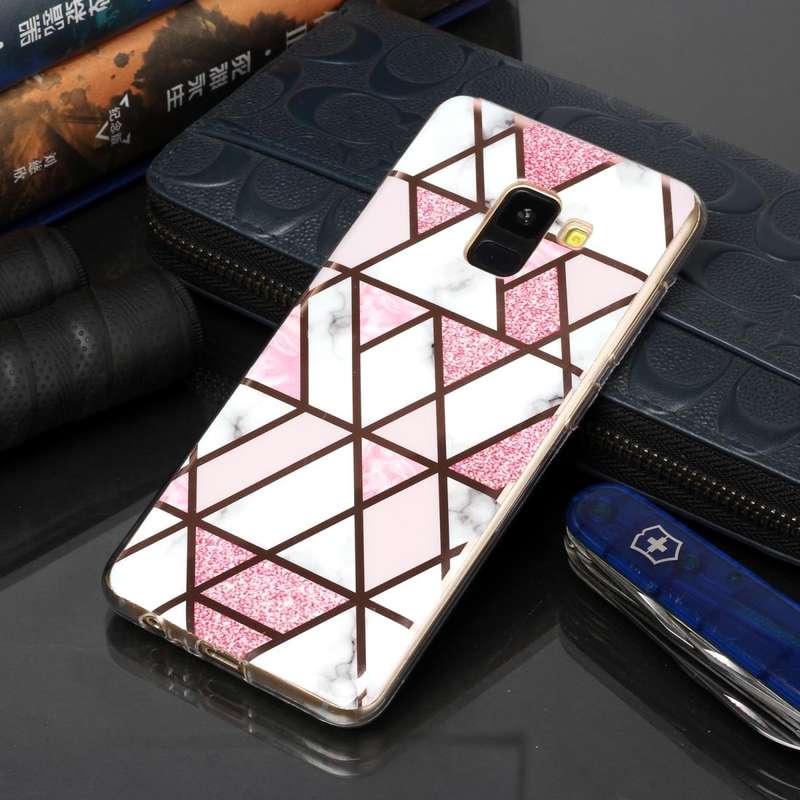 For Galaxy A8 (2018) Plating Marble Pattern Soft TPU Protective Case(Pink)