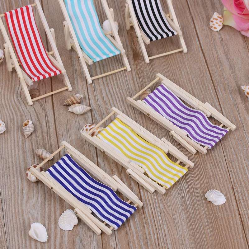 2 PCS 1:12 Beach Lounge Chair Simulation Model Outdoor Beach Scene Shooting Props Can Be Folded(R...