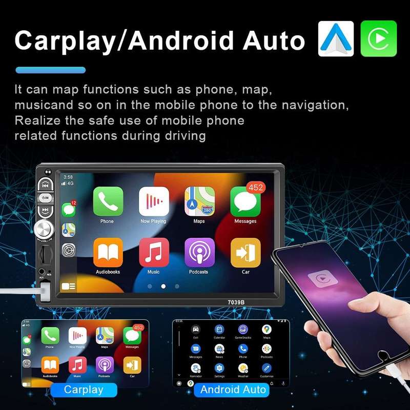 A3061 7 Inches MP5 Bluetooth Player Universal Wired CarPlay Reversing Image Integrated, Style: St...