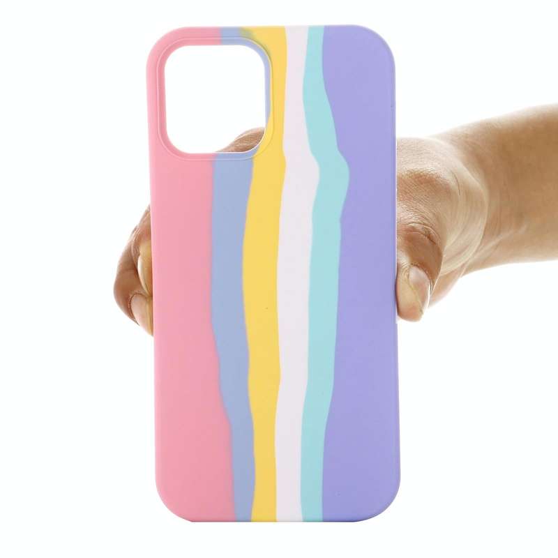 For iPhone 15 Pro Max Rainbow Liquid Silicone Phone Case(Pink)