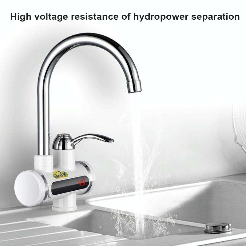 220V Kitchen Tankless Water Heater Instant Electric Faucet Electric Heater Tap with Temperature D...