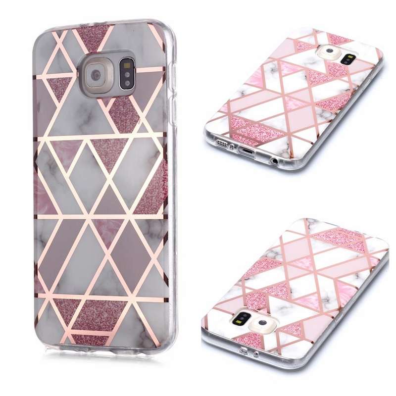 For Galaxy S6 Plating Marble Pattern Soft TPU Protective Case(Pink)