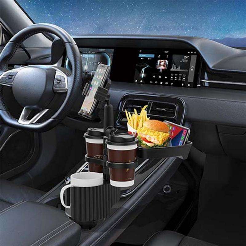 A06 Multifunctional Car Cup Mug Bottle Holder Mobile Phone Mount Stand Food Snack Tray Table(Grey)