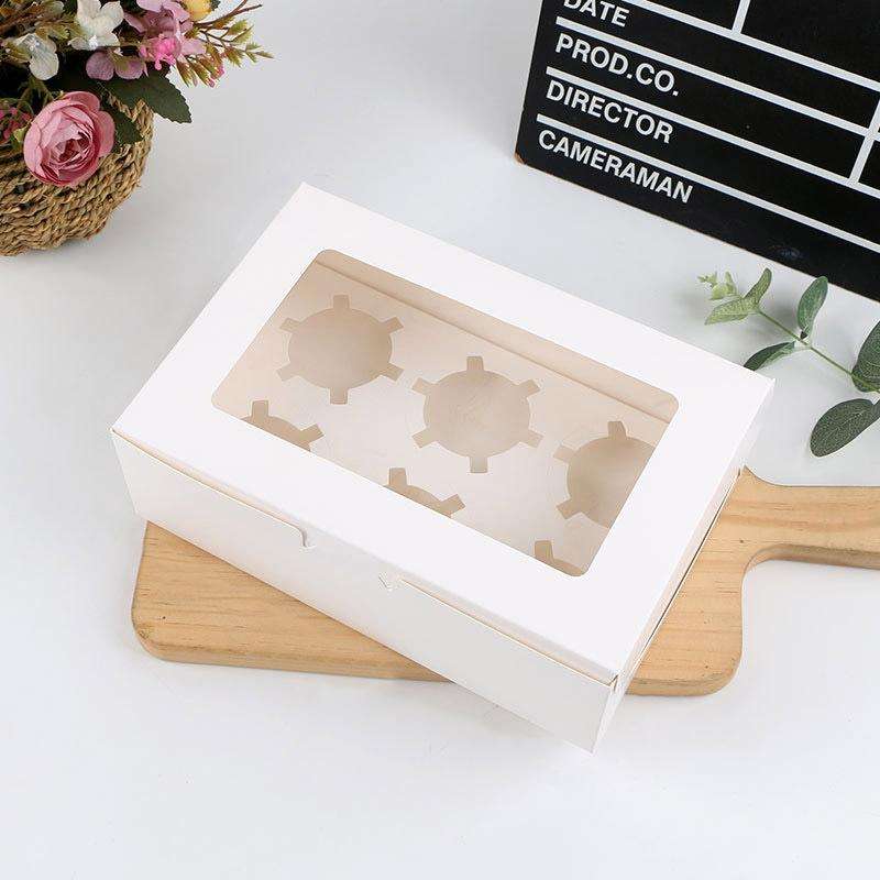 25 PCS Window Cupcake Packaging Box Muffin Cake Box With Inner Support, Specification: 6 In One (...