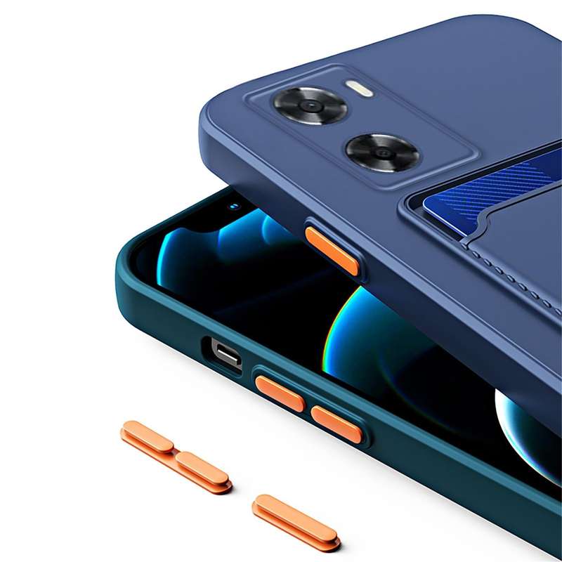 For vivo Y22 4G / Y22s 2022 4G Skin Feel Card TPU Contrast Color Button Phone Case(Sky Blue)