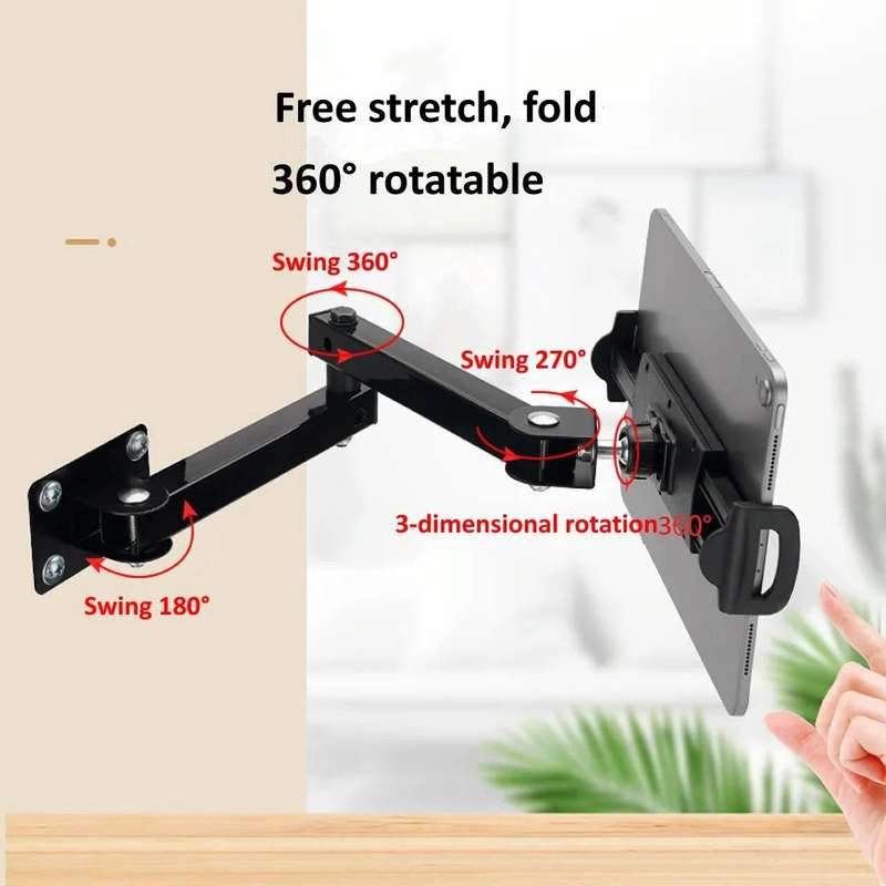 Wall Mount Tablet Cell Phone Stand Long Arm Stretchable Holder for 4-13 Inch Devices(3 Sections)