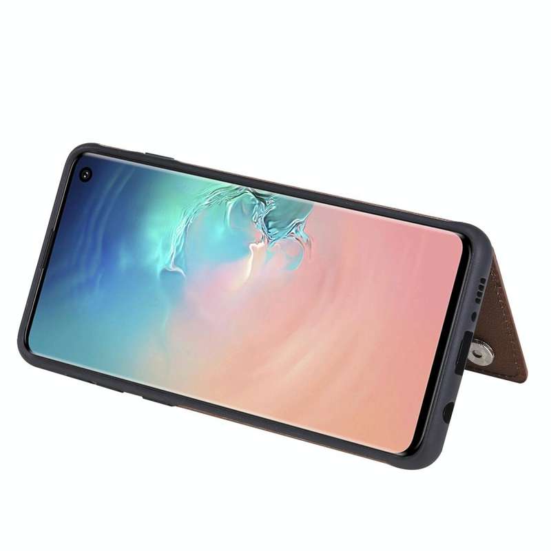 For Galaxy S10 Solid Color Double Buckle Zipper Shockproof Protective Case(Brown)