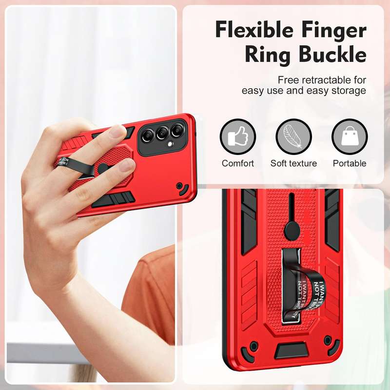 For Samsung Galaxy A34 5G Variety Brave Armor Finger Loop Holder Phone Case(Red)