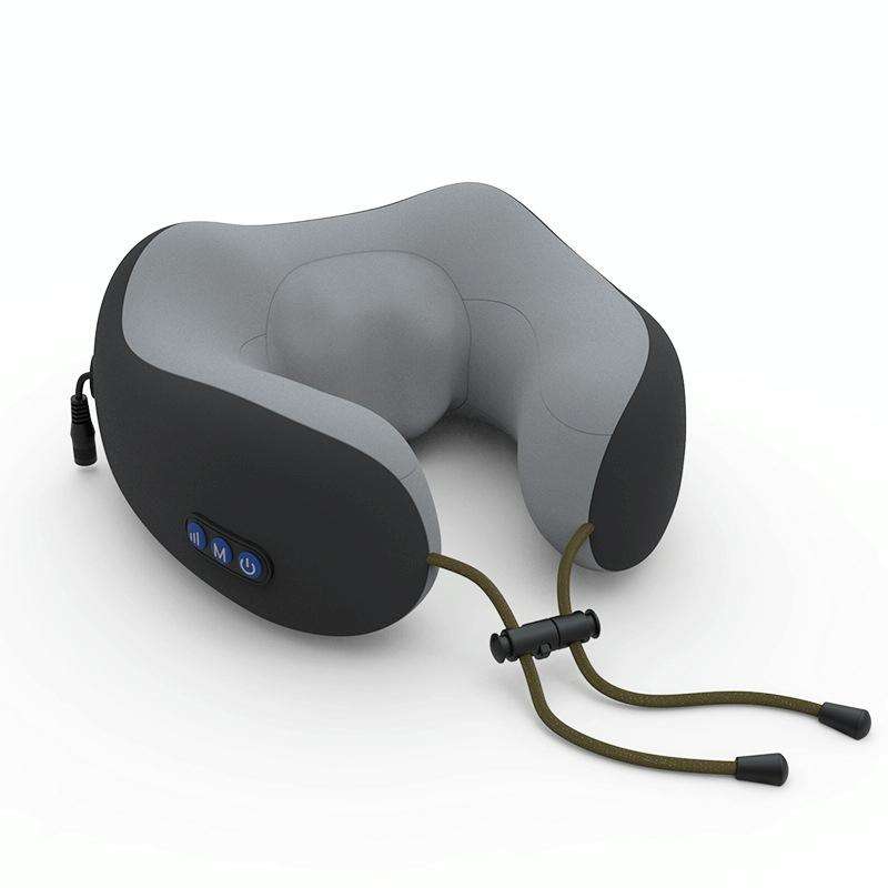 U-shaped Electric Massage Pillow Kneading Shoulder and Neck Massager, Style:Battery Models(Black)