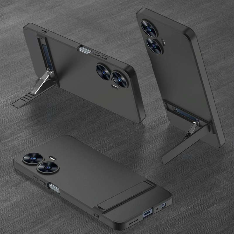 For Realme C55 GKK Three Stage Splicing Full Coverage PC Phone Case with Stand(Black)