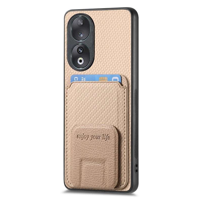 For Huawei Nova 10 SE 4G Carbon Fiber Card Bag Fold Stand Phone Case(Khaki)