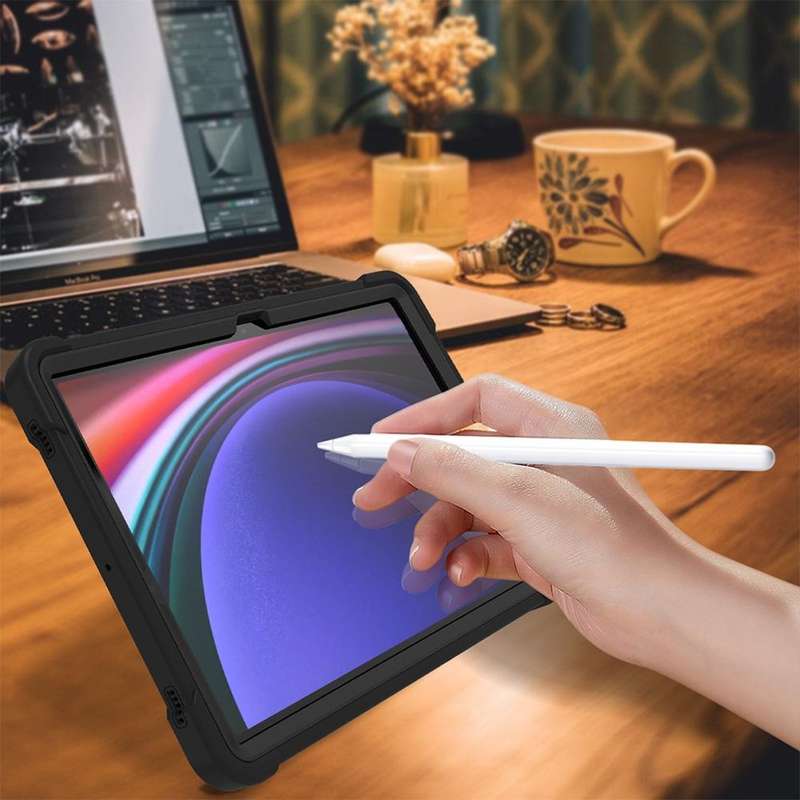 For Samsung Galaxy Tab S9 Shockproof Silicone Hybrid PC Tablet Case with Holder(Black)