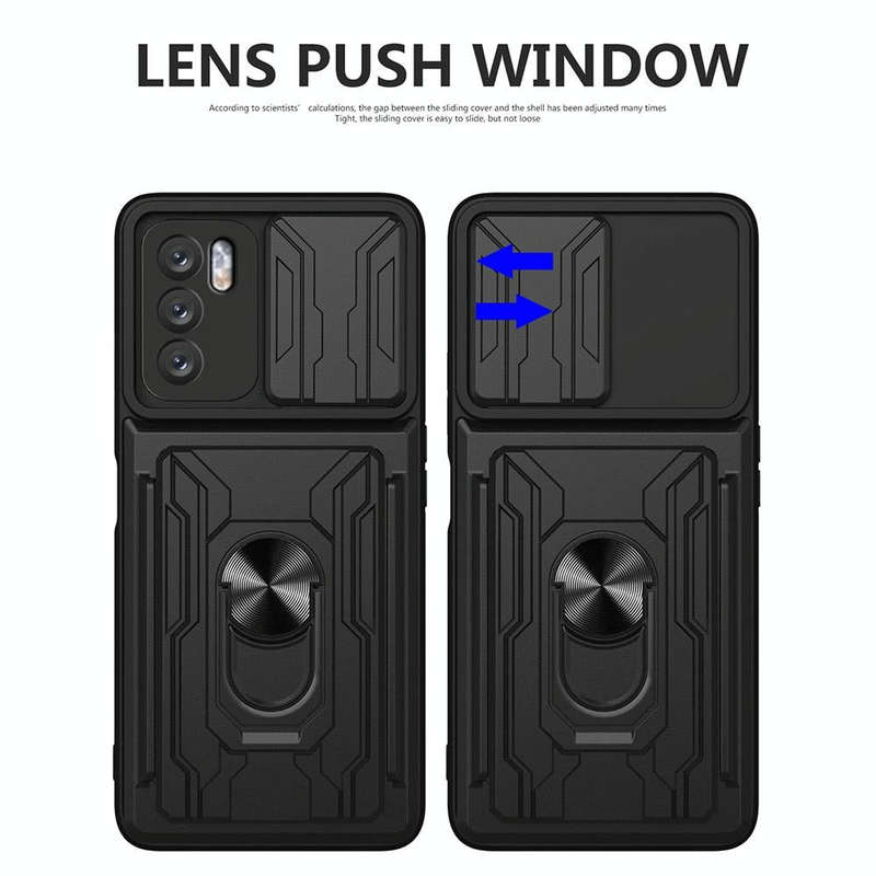 For OPPO A16 Sliding Camshield TPU+PC Phone Case with Card Slot(Grey)