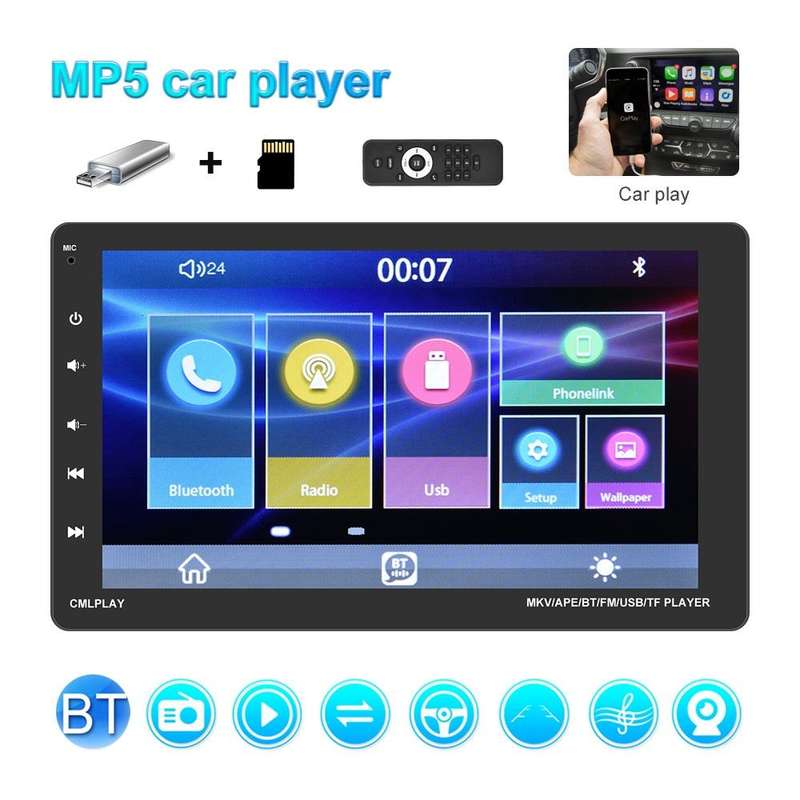 Q3366 Car 9-inch Touch HD Detachable Screen MP5 Support CarPlay / FM with Remote Controler