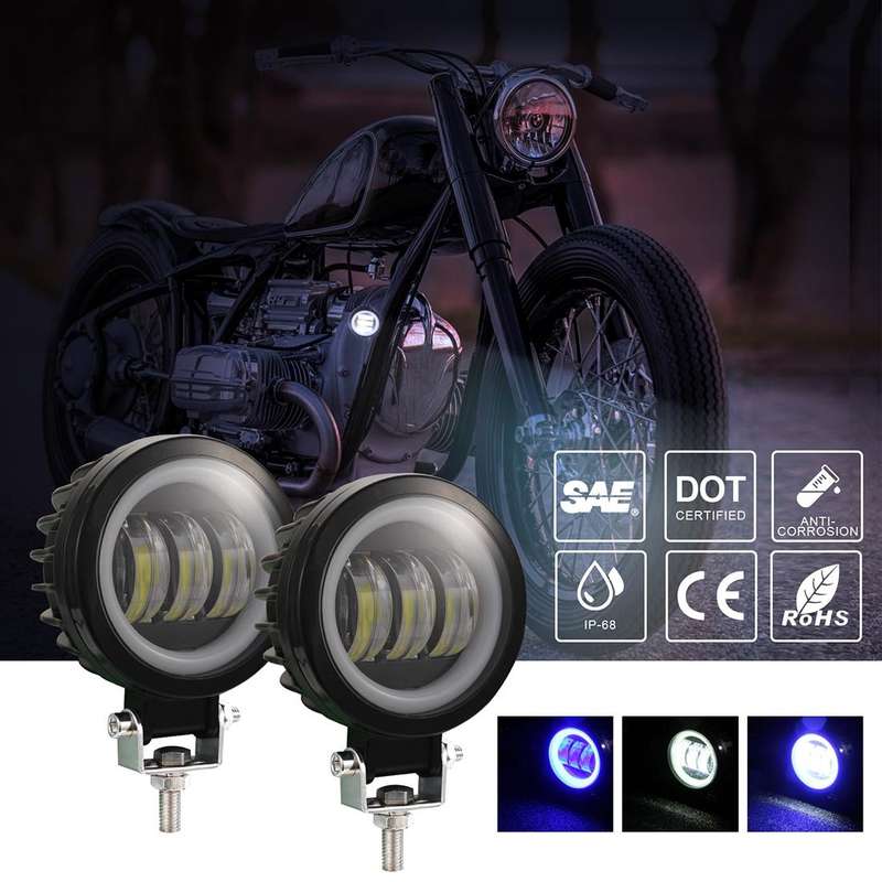 2 PCS Car 4 inch Round Spotlight Work Light with Angel Eyes (Blue Light)