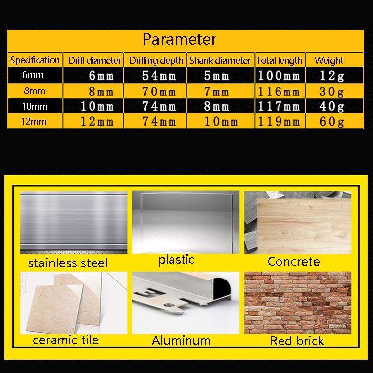 6mm+6mm+8mm+10mm+12mm Titanium-Plated King Drill Porcelain Brick Glass Brick Drill Punched Twist ...