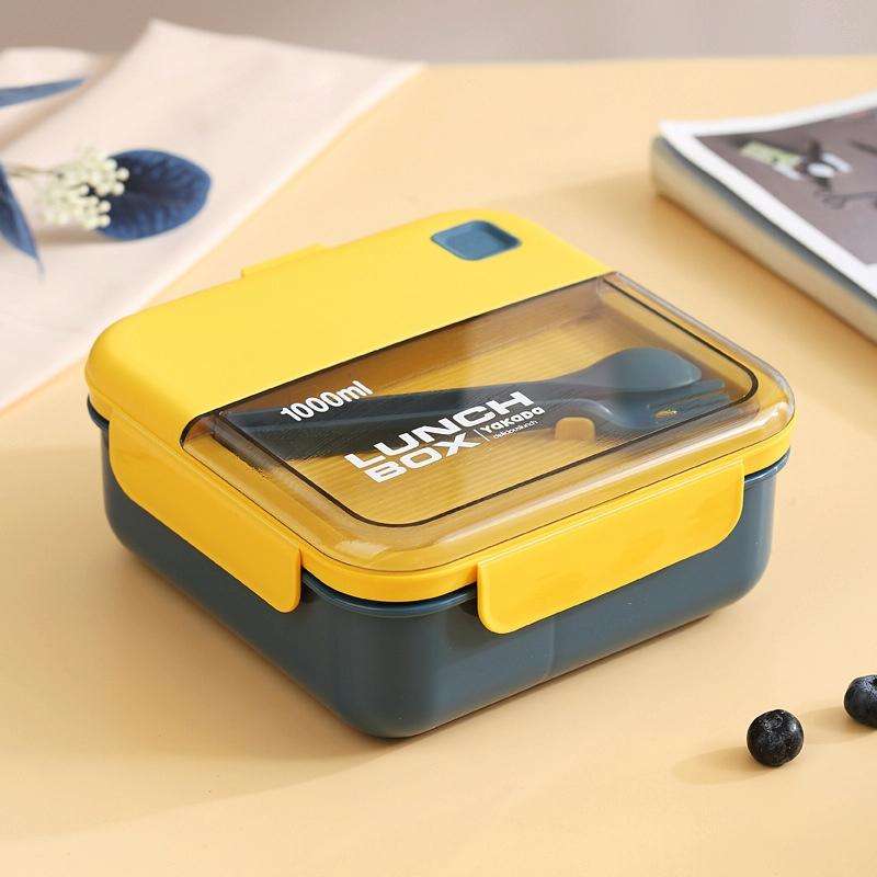 Plastic Compartment Lunch Box Microwaveable with Tableware(1L Blue)