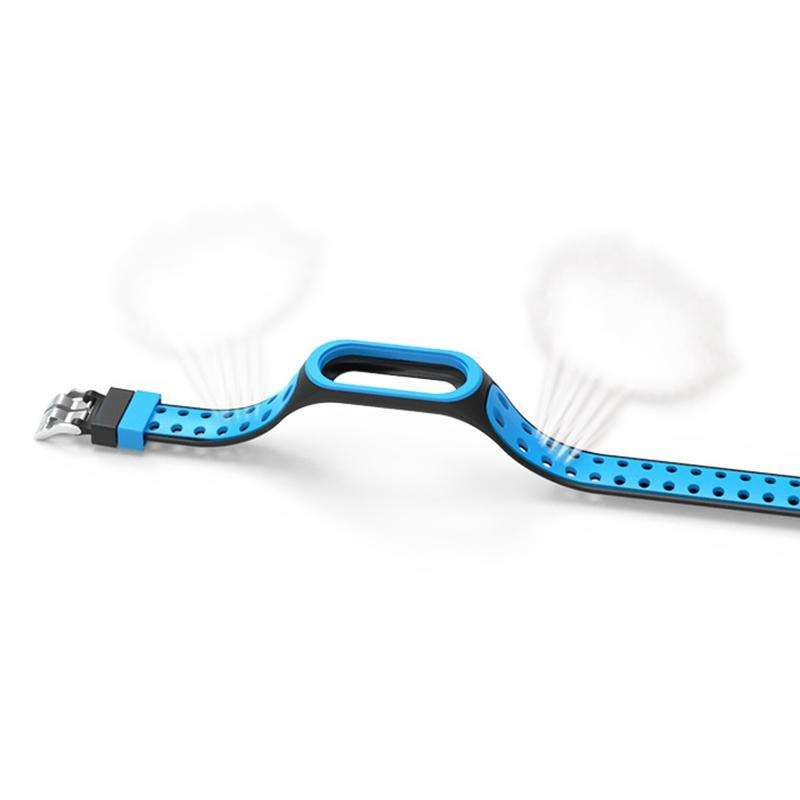 For Xiaomi Mi Band 5 Silicone Double Buckle Replacement Wrist Strap(Black+Blue)