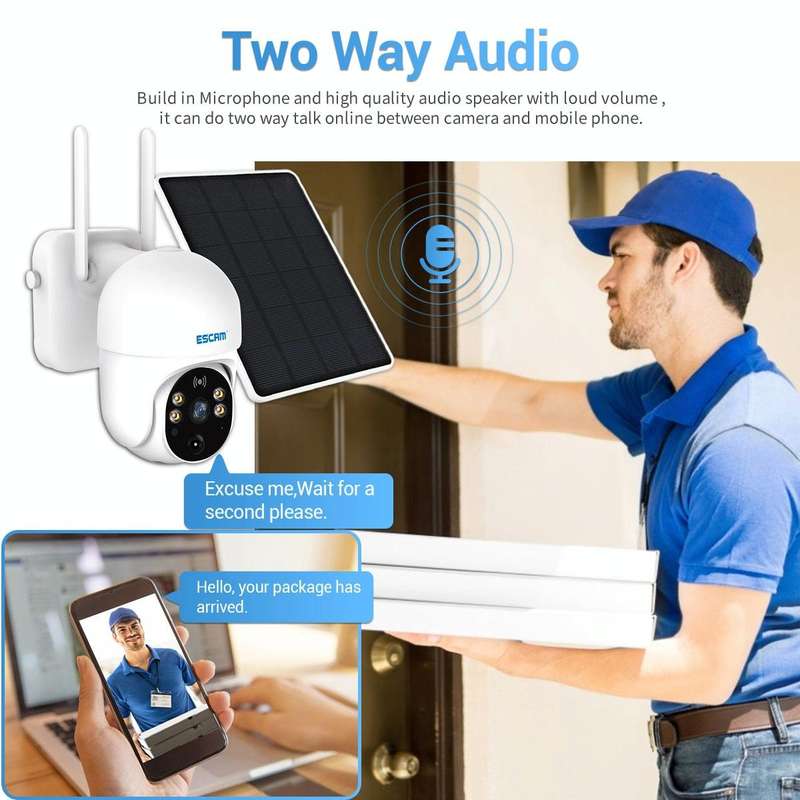 ESCAM QF255 2.0 Million Pixels 1080P HD WiFi Solar Camera, Support Two-way Voice & PIR Motion Det...