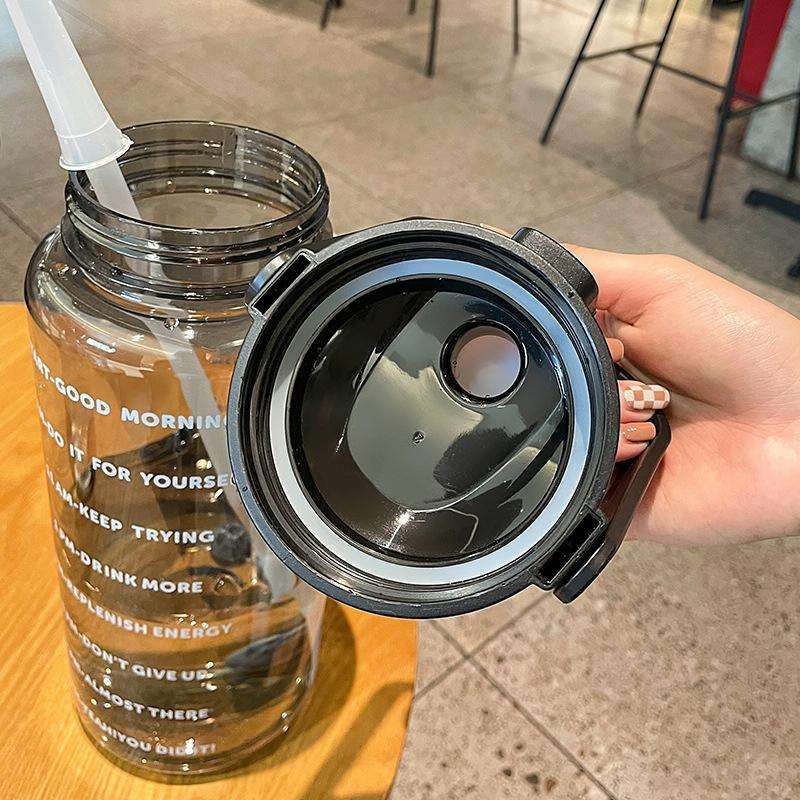 GYBL4503 2000ml Large-capacity Outdoor Sports Water Bottle with Straw, Spec: Black+Stickers