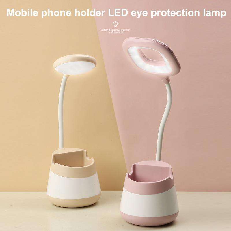 USB Charging LED Desk Light Eye Protection Lamp with Pen Holder and Phone Holder(CS276-3 Green)