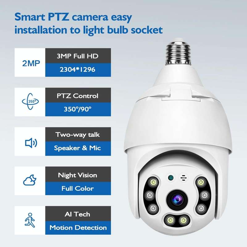 DP18 3.0MP Smart WiFi 1080P HD Outdoor Network Light Bulb Camera, Support Infrared Night Vision &...