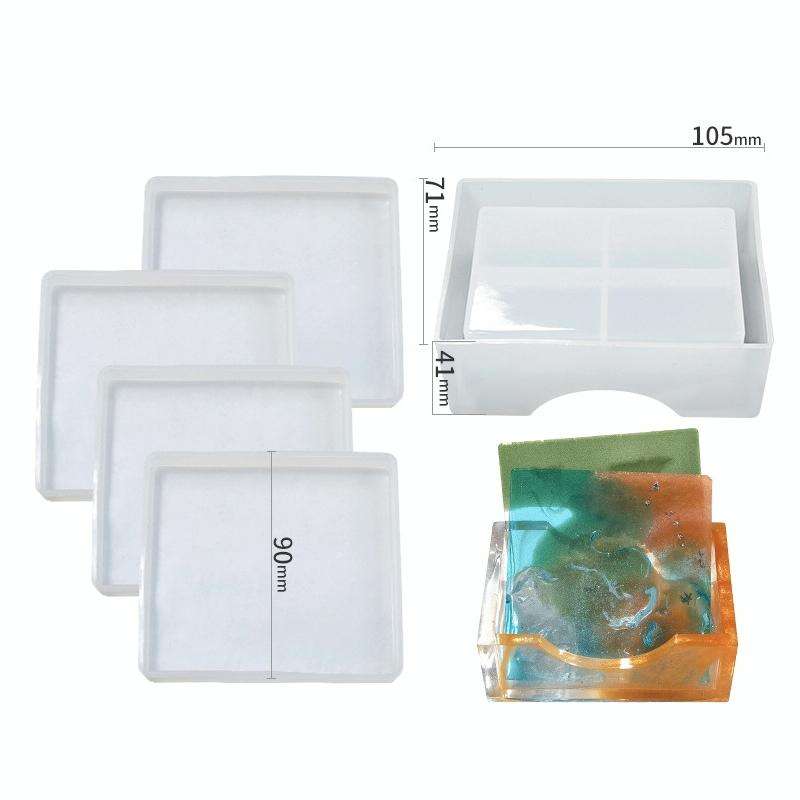 DIY Crystal Epoxy Storage Box Silicone Mould, Specification: Square Coaster Box Set