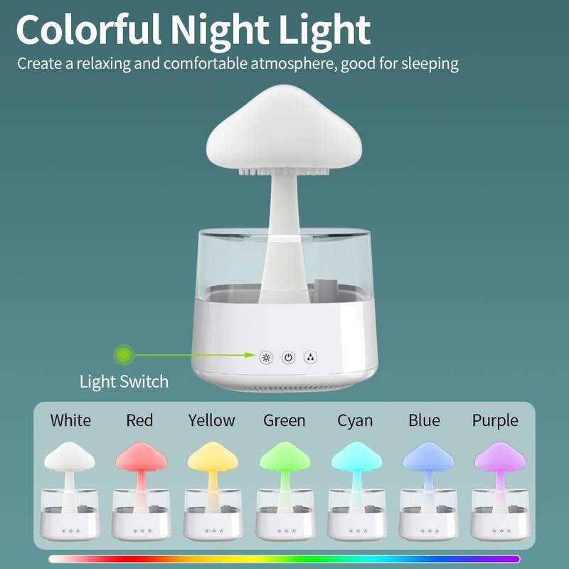 CH08 450ml Rain Humidifier Mushroom Cloud Colorful Night Lamp Aromatherapy Machine, Style: With R...