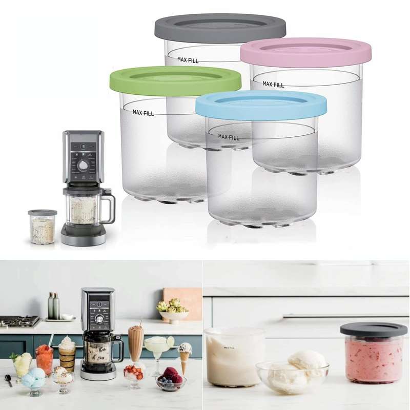 For Ninja NC299AMZ NC300 Ice Cream Storage Containers with Lids, Speci: 4 Cups+Spoon