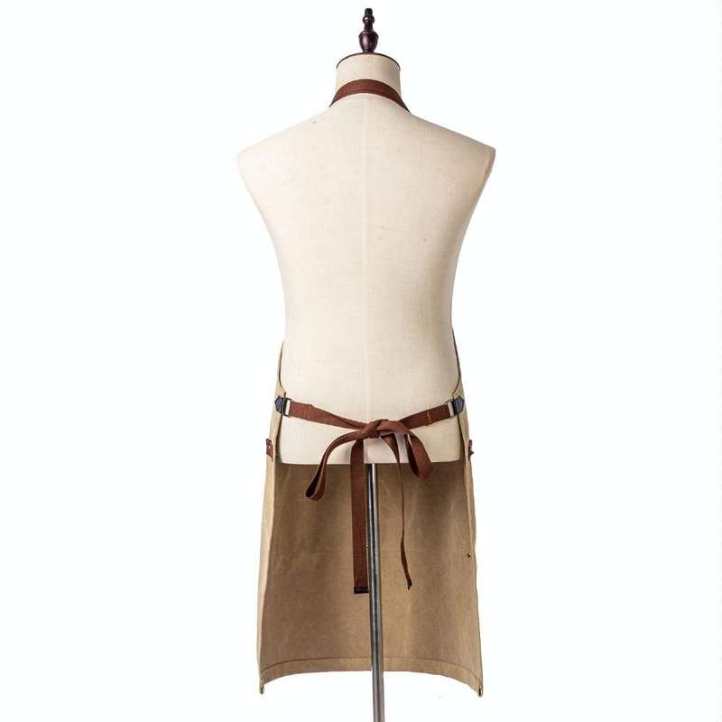 Washed Canvas Apron Chef Cafe Shop BBQ Hairdresser Aprons(Khaki)