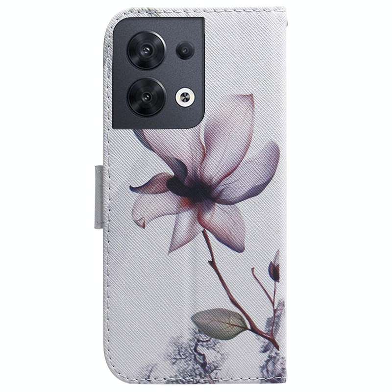 For OPPO Reno8 Coloured Drawing Leather Phone Case(Magnolia)
